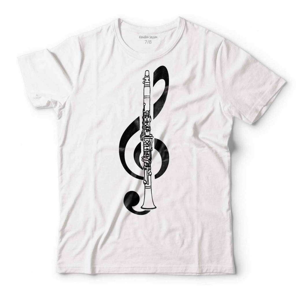 Klarnet Müzik Sol Anahtarı Music Logo Tasarım Çocuk Tişört