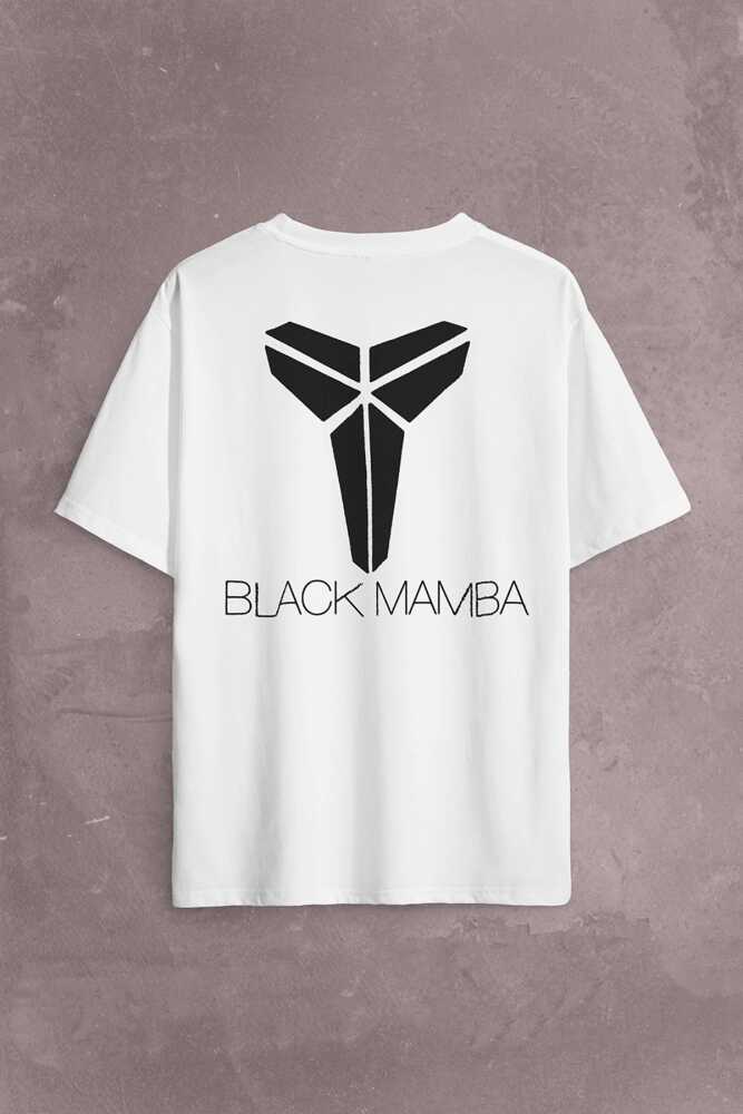 Kobe Bryant Black Mamba Logo Nba Basketball Sırt Ön Baskılı Beyaz Oversize Tişört Unisex (1)