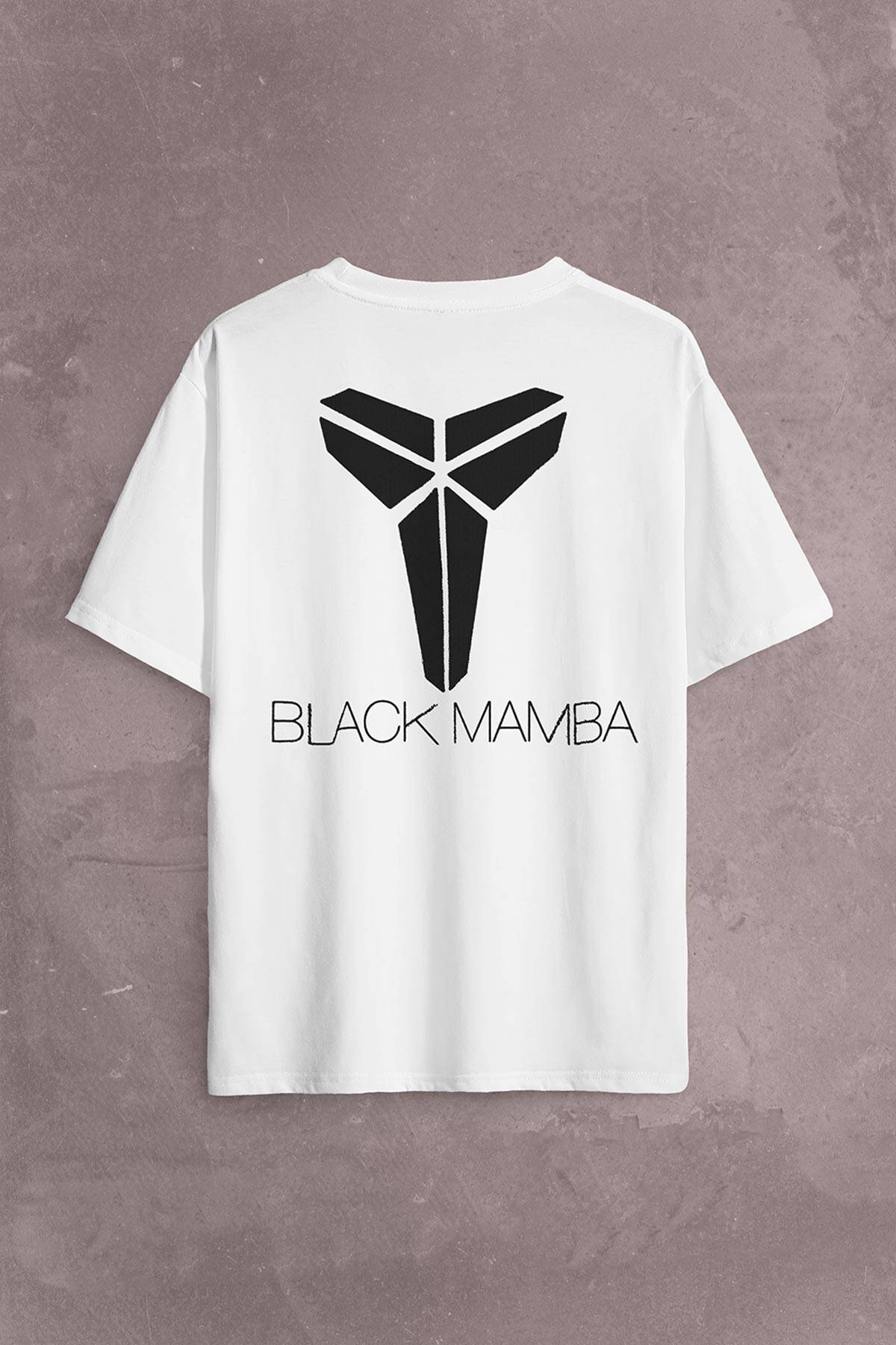 Kobe Bryant Black Mamba Logo Nba Basketball Sırt Ön Baskılı Beyaz Oversize Tişört Unisex (1)