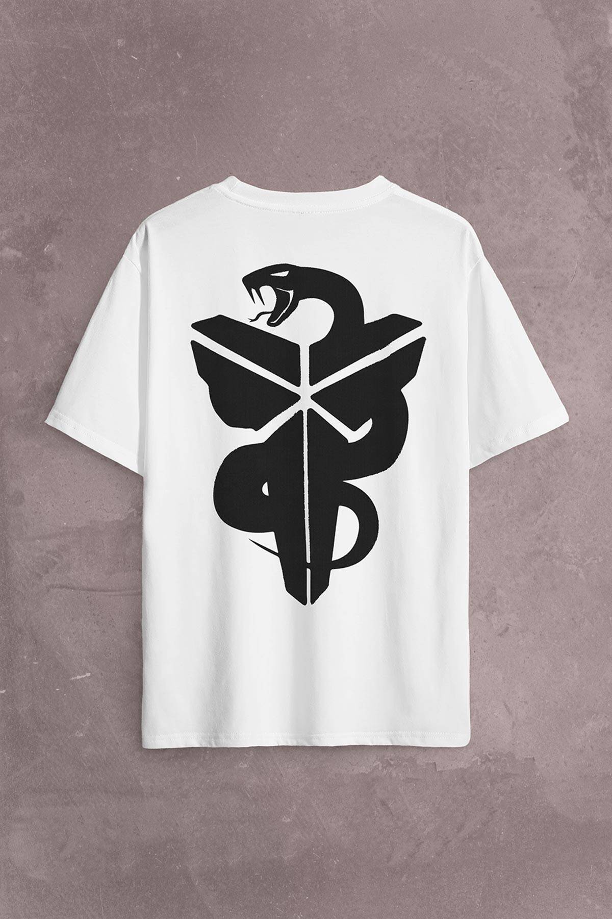 Kobe Bryant Black Mamba Snake Nba Basketball Sırt Ön Baskılı Beyaz Oversize Tişört Unisex