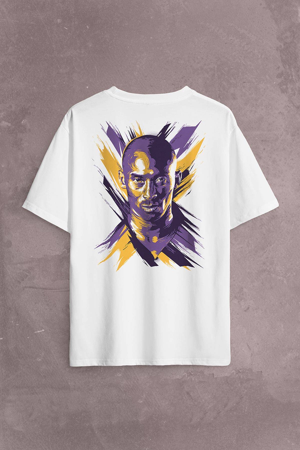 Kobe Bryant Stibel Black Mamba Nba Basketbol Sırt Ön Baskılı Beyaz Oversize Tişört Unisex (1)
