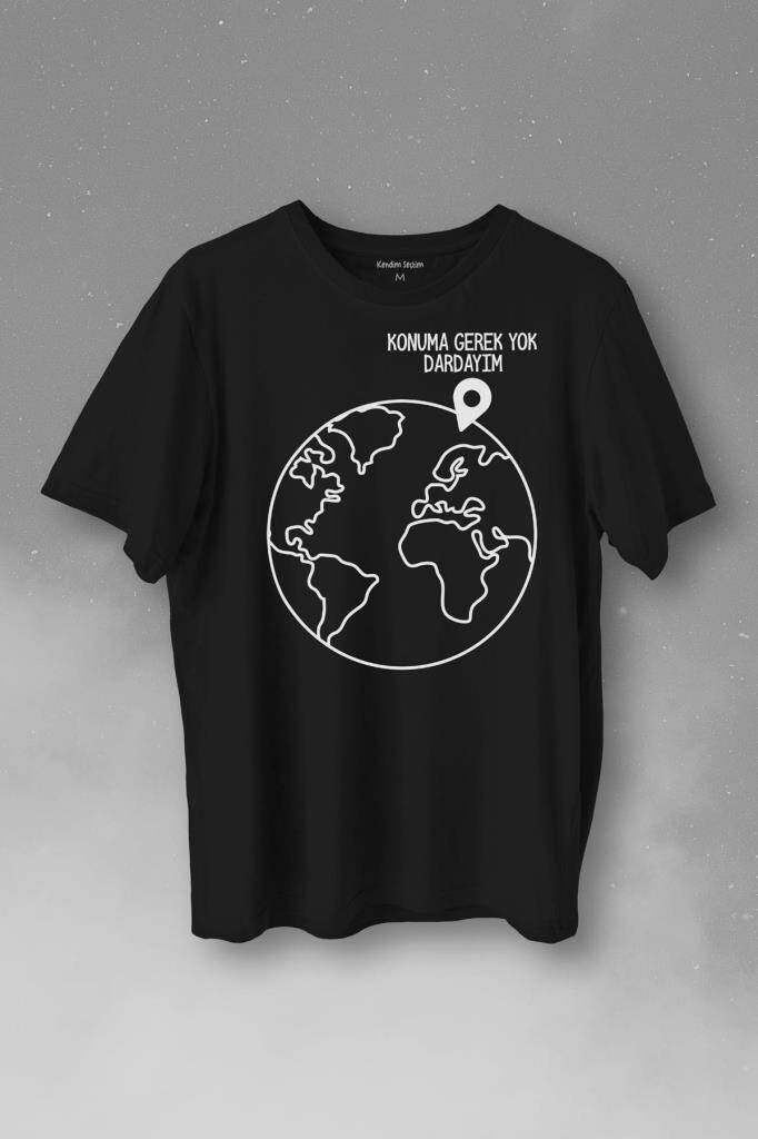 Konuma Gerek Yok Dünya Minimal Baskılı Siyah Tişört Unisex