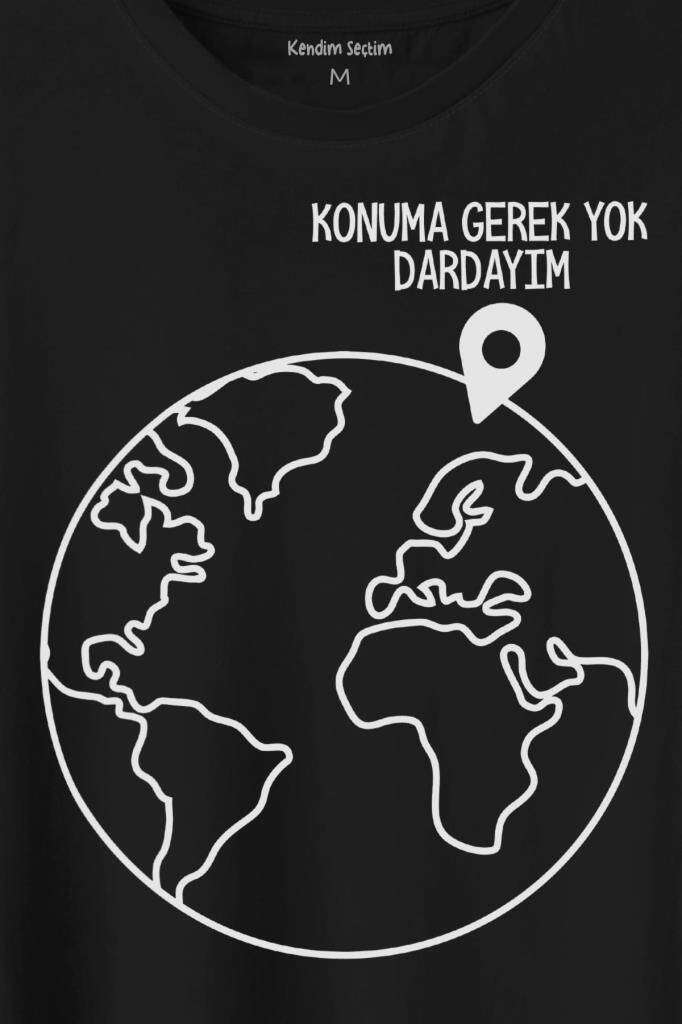 Konuma Gerek Yok Dünya Minimal Baskılı Siyah Tişört Unisex (1)