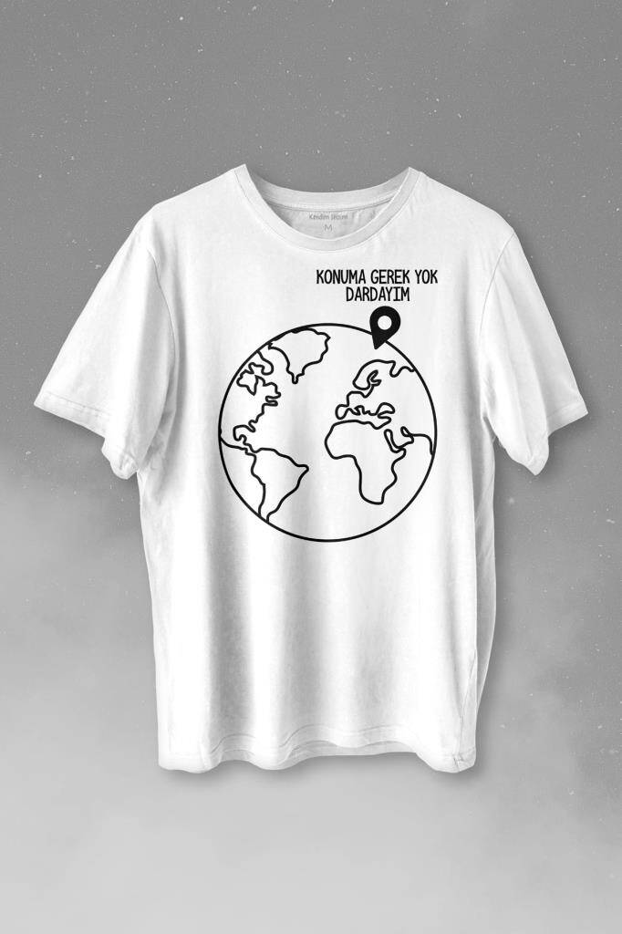 Konuma Gerek Yok Dünya Minimal Baskılı Beyaz Tişört Unisex