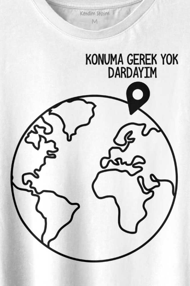 Konuma Gerek Yok Dünya Minimal Baskılı Beyaz Tişört Unisex (1)