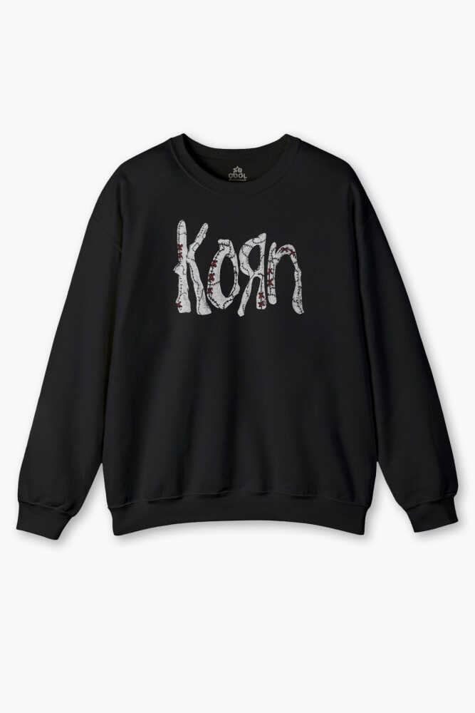 Korn Baskılı Siyah Sweatshirt Metal Rock Music Unisex Regular Fit