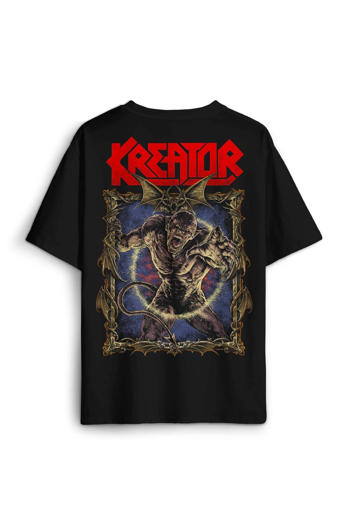 Kreator Portal Metal Music Baskılı Oversize T-shirt Siyah Unisex Tişört