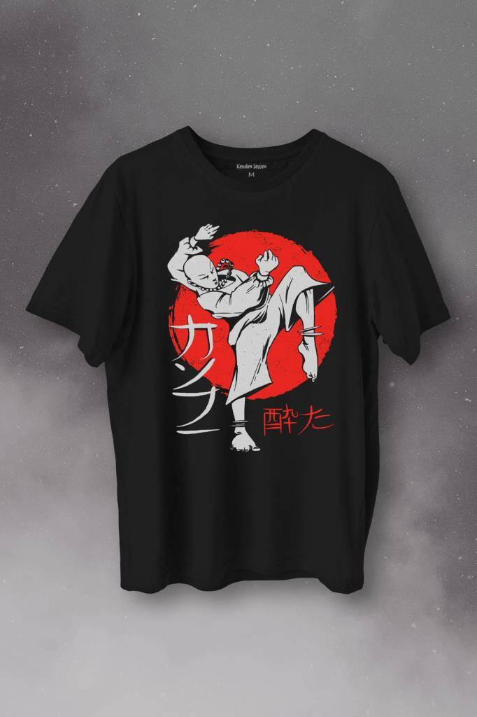 Kung Fu Uzak Doğu Spor Japonca Japanese Baskılı Siyah Tişört Unisex