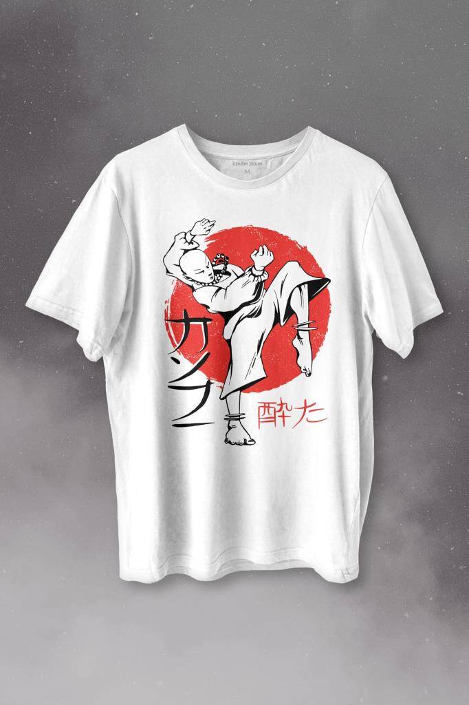 Kung Fu Uzak Doğu Spor Japonca Japanese Baskılı Beyaz Tişört Unisex