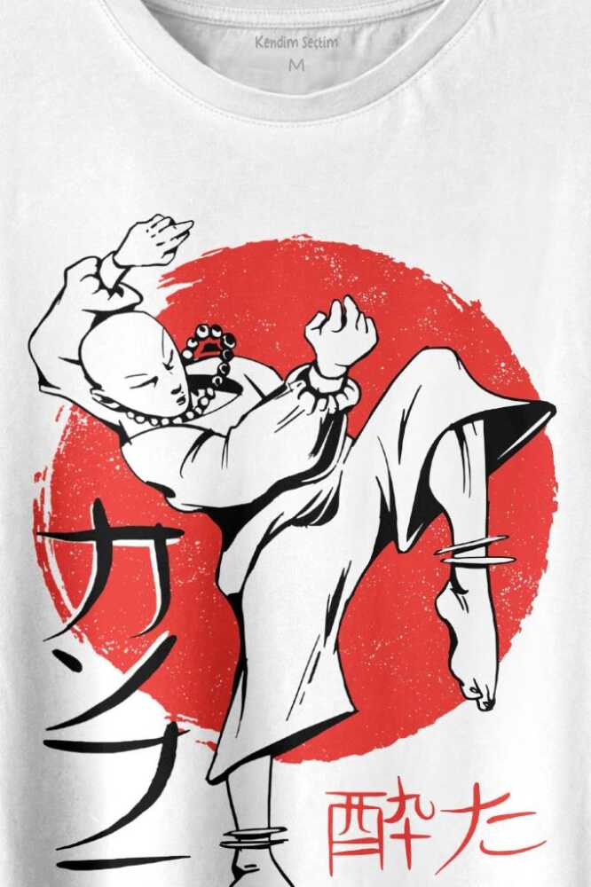 Kung Fu Uzak Doğu Spor Japonca Japanese Baskılı Beyaz Tişört Unisex (1)