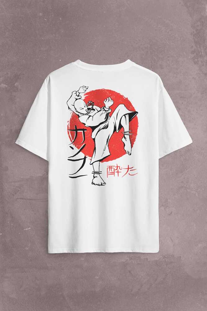 Kung Fu Uzak Doğu Spor Japonca Japanese Sırt Ön Baskılı Beyaz Oversize Tişört Unisex