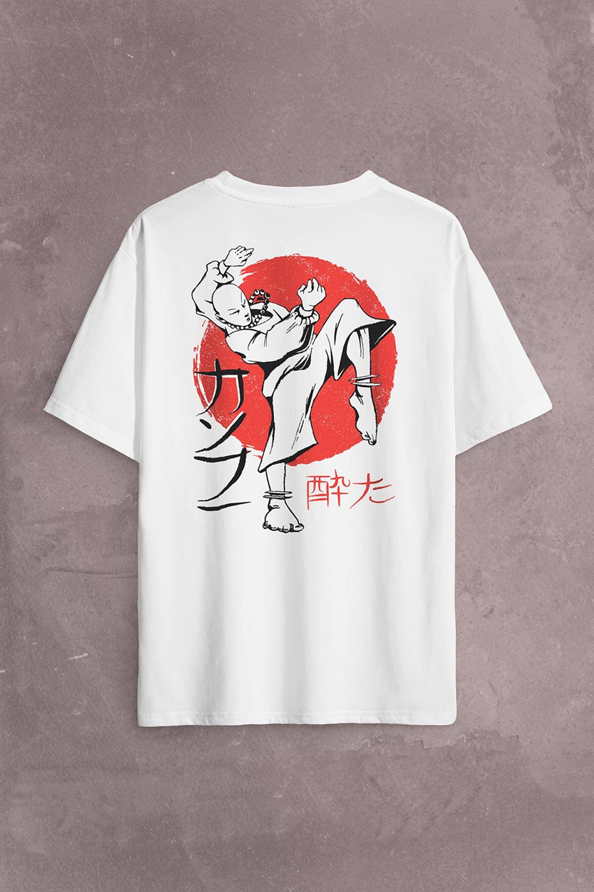 Kung Fu Uzak Doğu Spor Japonca Japanese Sırt Ön Baskılı Beyaz Oversize Tişört Unisex