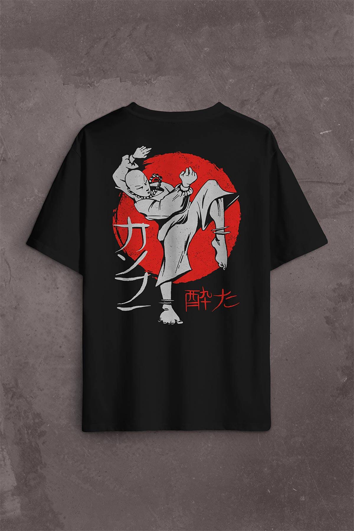 Kung Fu Uzak Doğu Spor Japonca Japanese Sırt Ön Baskılı Siyah Oversize Tişört Unisex