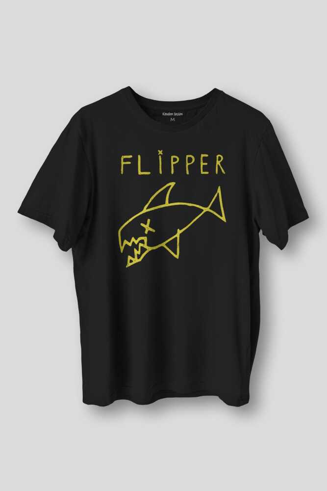 Kurt Cobain Flipper Nirvana Grunge Rock Punk Baskılı Siyah Tişört Unisex