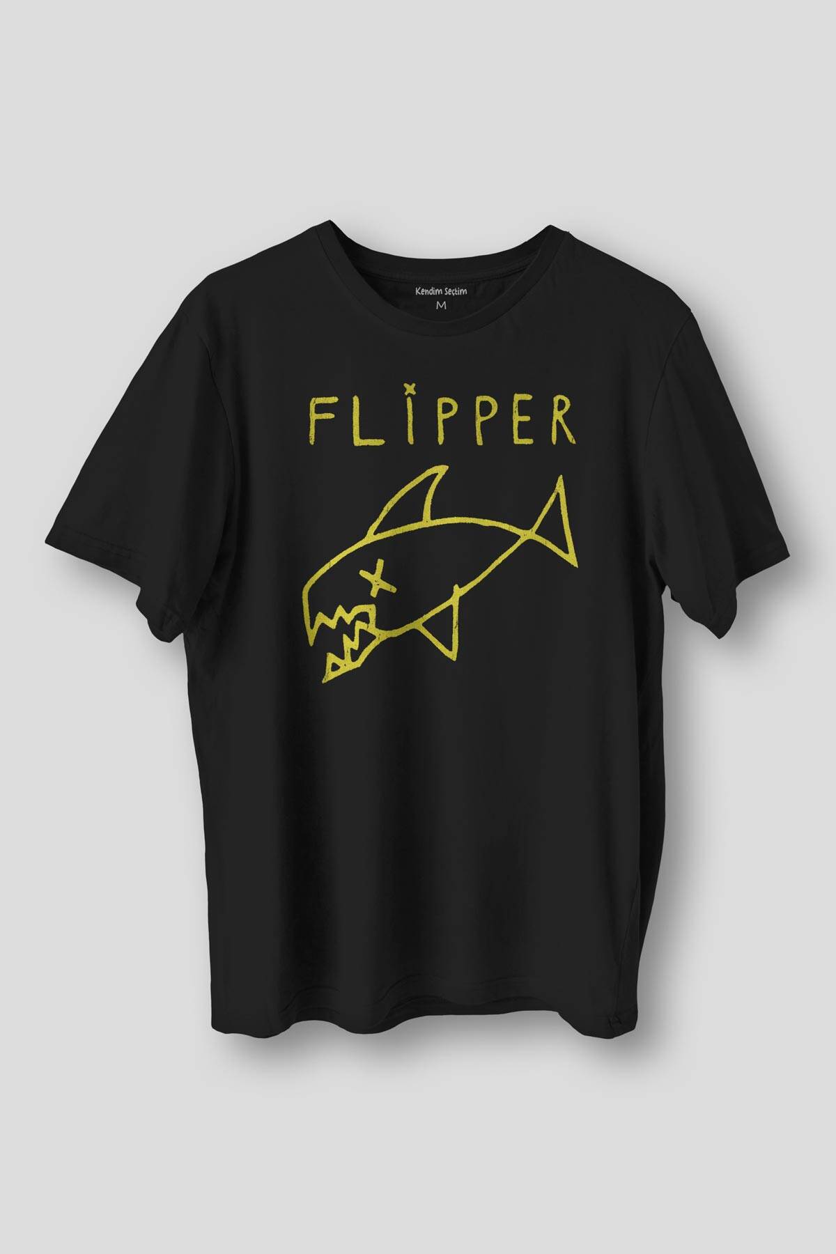 Kurt Cobain Flipper T-shirt Nirvana Grunge Rock Punk Baskılı Siyah Tişört Unisex
