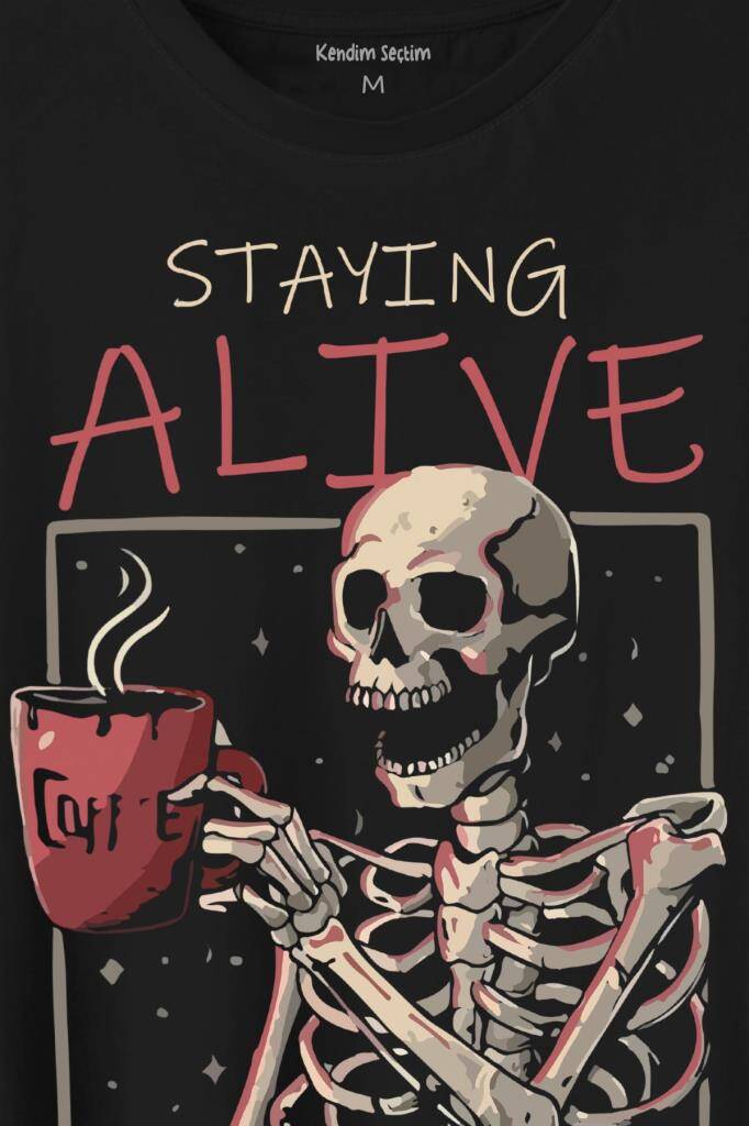 Kuru Kafa Kahve Coffee Baskılı Siyah Tişört Unisex (1)