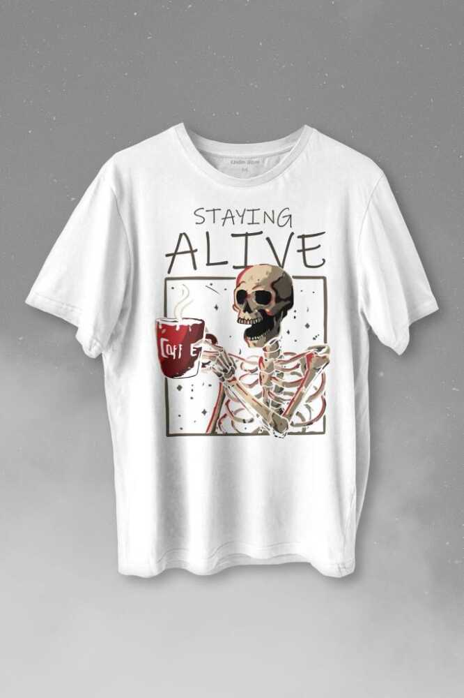 Kuru Kafa Kahve Coffee Baskılı Beyaz Tişört Unisex
