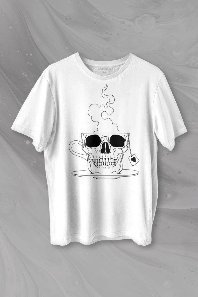 Kurukafa Kahve Çay Streetwear Baskılı Beyaz Tişört Unisex