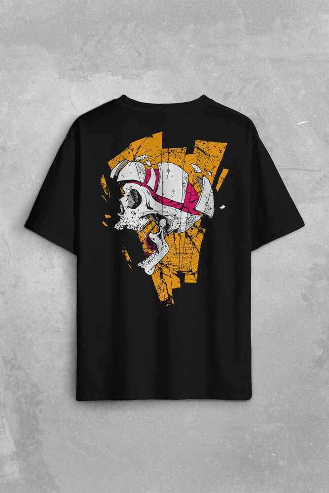 Kuru Kafa Metal Skull Rock Sırt Ön Baskılı Oversize Tişört Unisex
