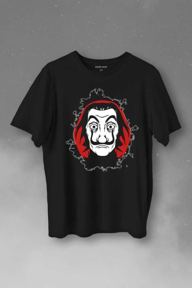 La Casa De Papel Dali Mask Maskesi Baskılı Siyah Tişört Unisex