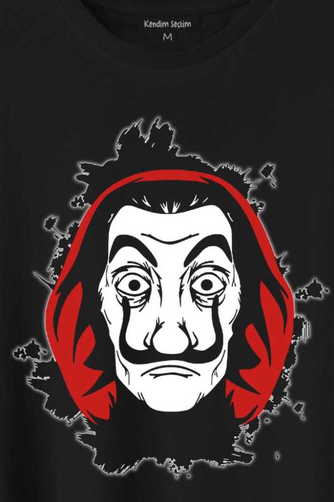 La Casa De Papel Dali Mask Maskesi Baskılı Siyah Tişört Unisex (1)