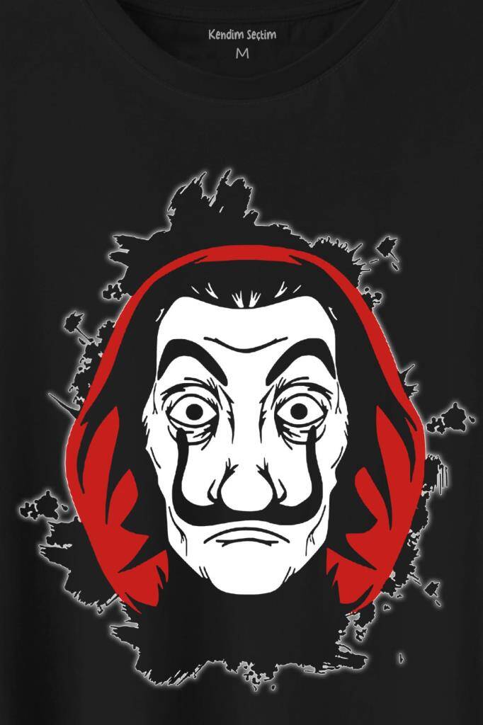 La Casa De Papel Dali Mask Maskesi Baskılı Siyah Tişört Unisex (1)