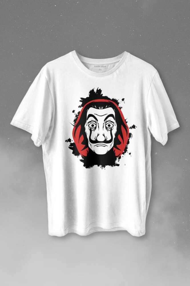 La Casa De Papel Dali Mask Maskesi Baskılı Beyaz Tişört Unisex