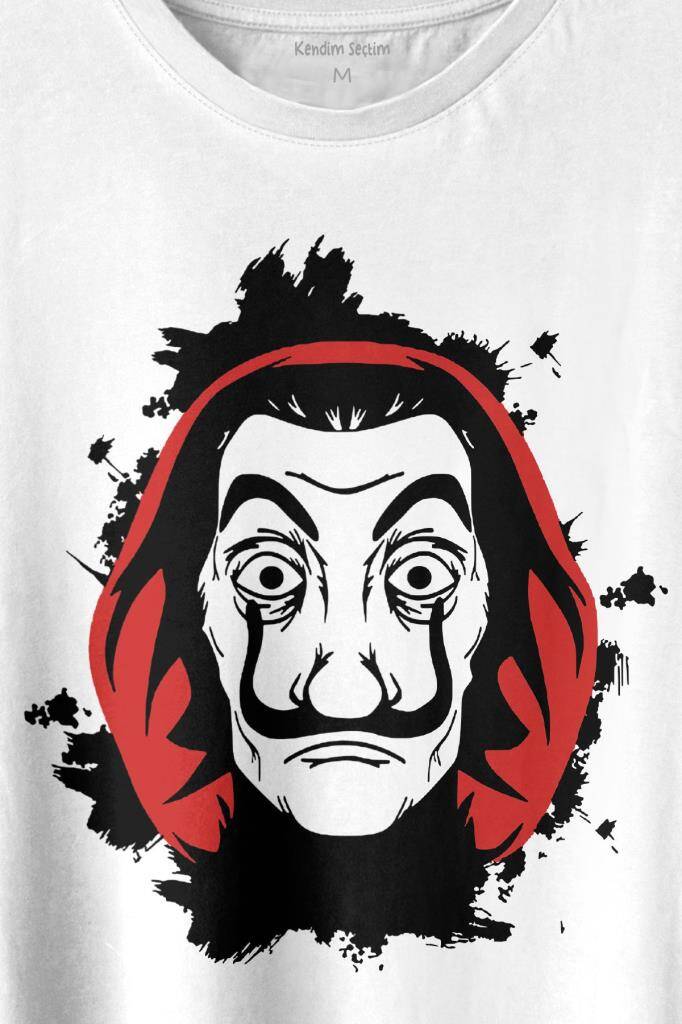 La Casa De Papel Dali Mask Maskesi Baskılı Beyaz Tişört Unisex (1)