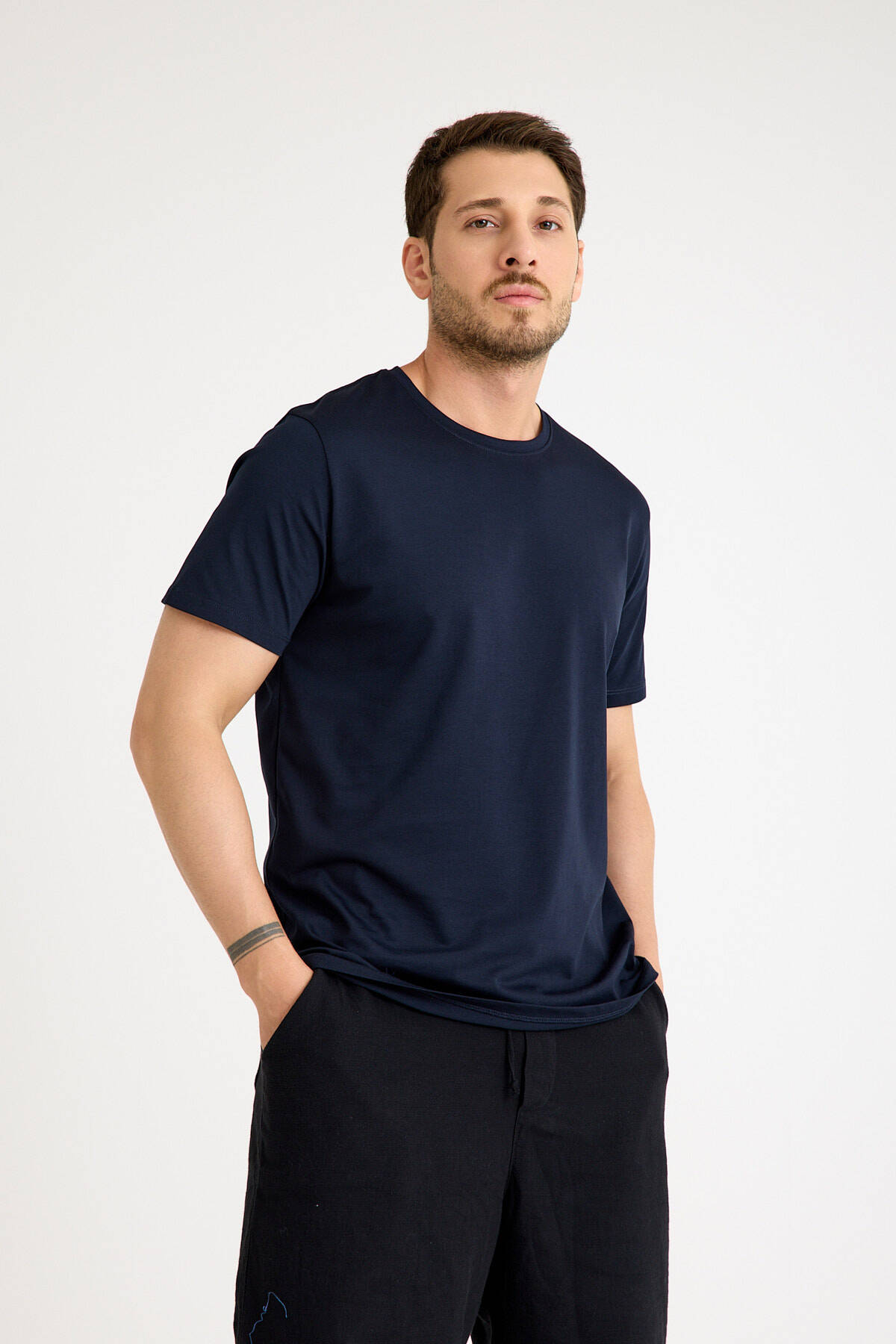 Lacivert Erkek Basic Regular Loose Fit Tişört