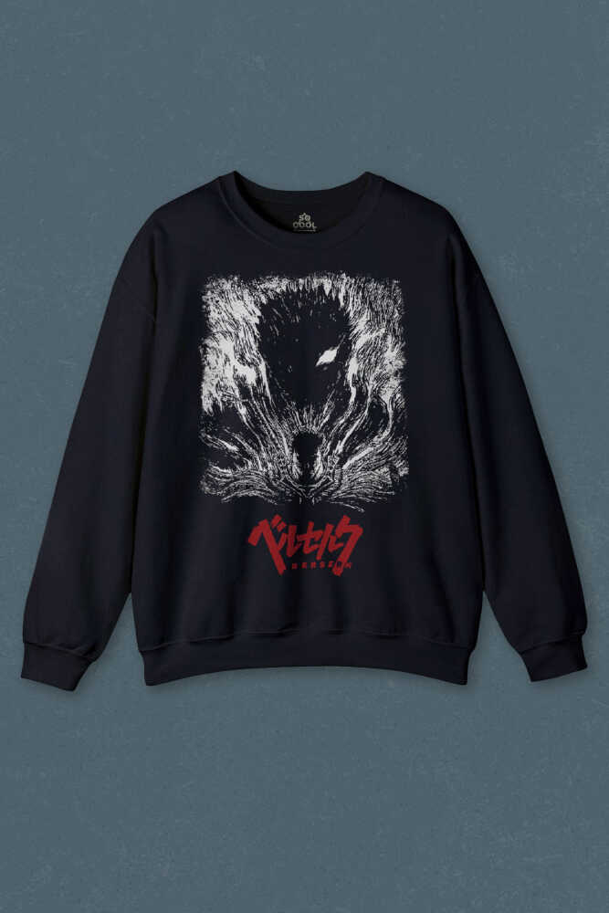 Lacivert Sweatshirt Berserk Manga Anime Guts Kılıç Baskılı Unisex Sweat