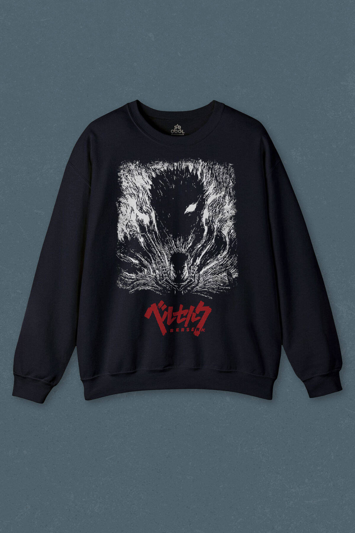 Lacivert Sweatshirt Berserk Manga Anime Guts Kılıç Baskılı Unisex Sweat