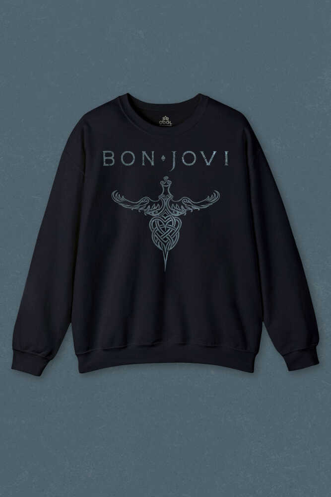 Lacivert Sweatshirt Bon Jovi Rock Music Gitar Müzik Baskılı Unisex Sweat