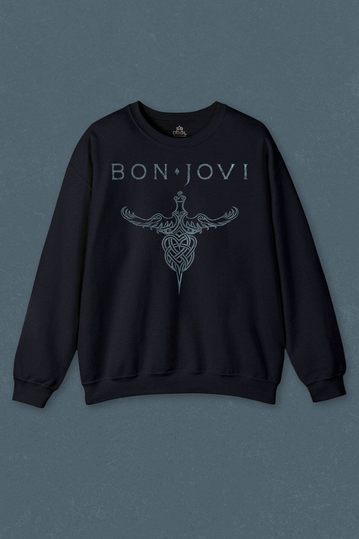Lacivert Sweatshirt Bon Jovi Rock Music Gitar Müzik Baskılı Unisex Sweat - 1
