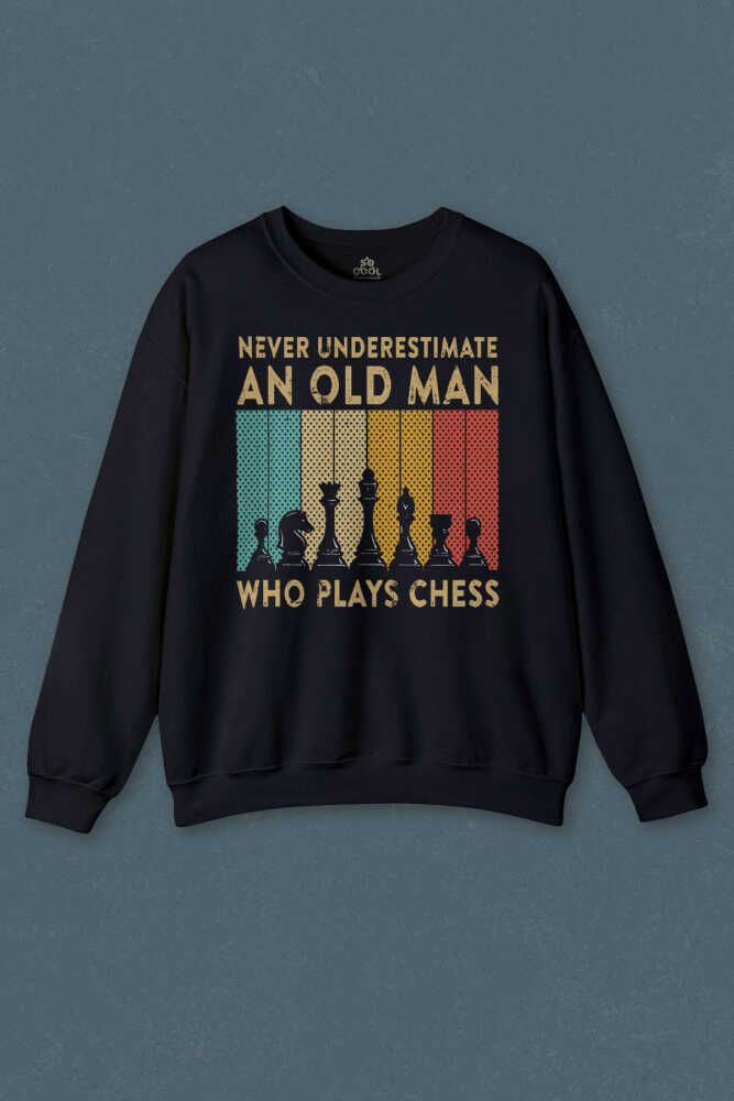 Lacivert Sweatshirt Chess Satranç Retro Vintage Baskılı Unisex Sweat