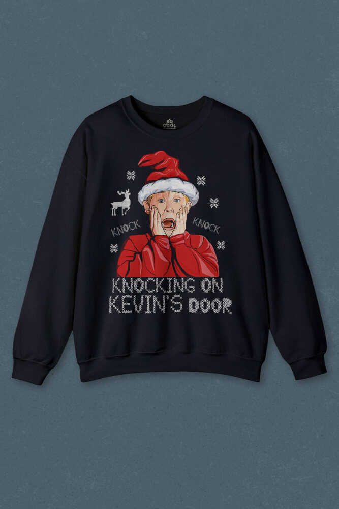 Lacivert Sweatshirt Home Alone Evde Tek Başına Yeni Yıl Knock Knock Kevin Merry Xmas Baskılı Unisex Sweat