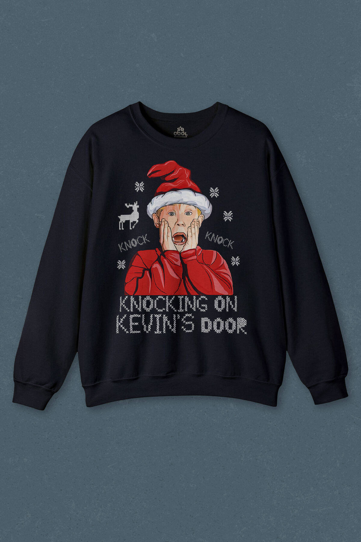 Lacivert Sweatshirt Home Alone Evde Tek Başına Yeni Yıl Knock Knock Kevin Merry Xmas Baskılı Unisex Sweat