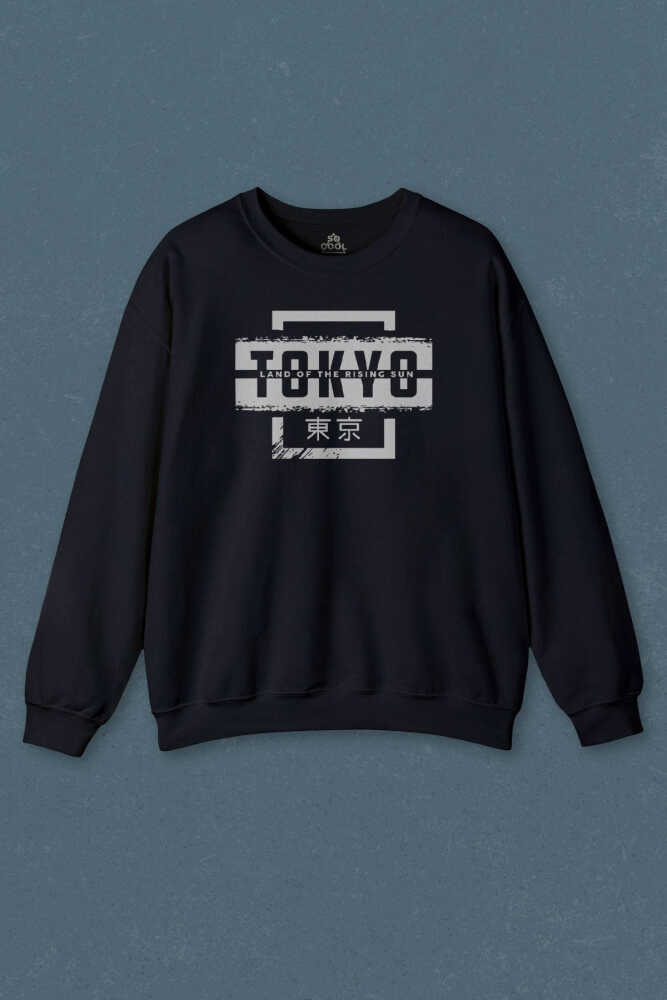 Lacivert Sweatshirt Japonca Tokyo Şehri Japonya Japan Baskılı Unisex Sweat
