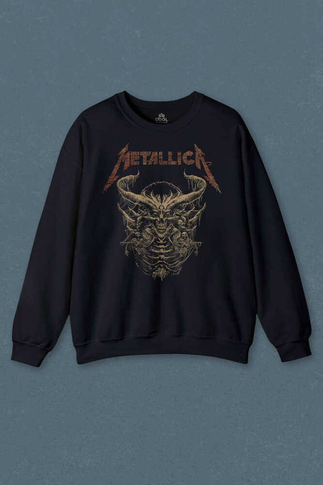 Lacivert Sweatshirt Metallica Sargı Canavar Skull Vintage Korku Baskılı Sweat
