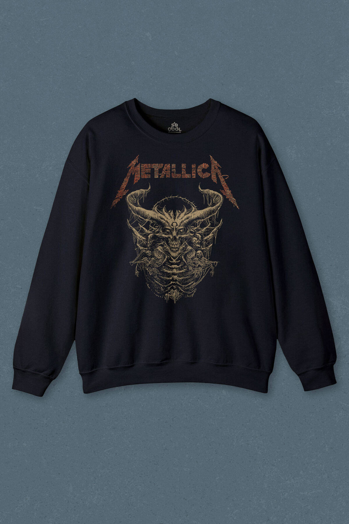 Lacivert Sweatshirt Metallica Sargı Canavar Skull Vintage Korku Baskılı Sweat - 1