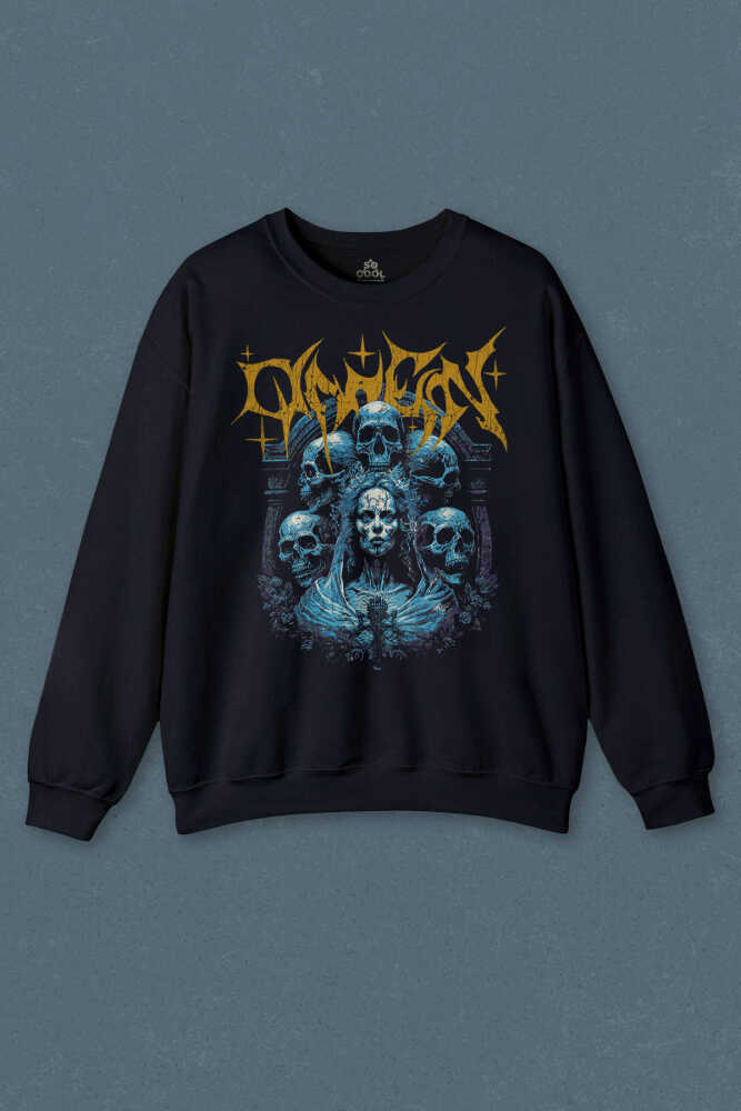 Lacivert Sweatshirt Omen Gotik Skull Gothic Corpse Bride Baskılı Sweat