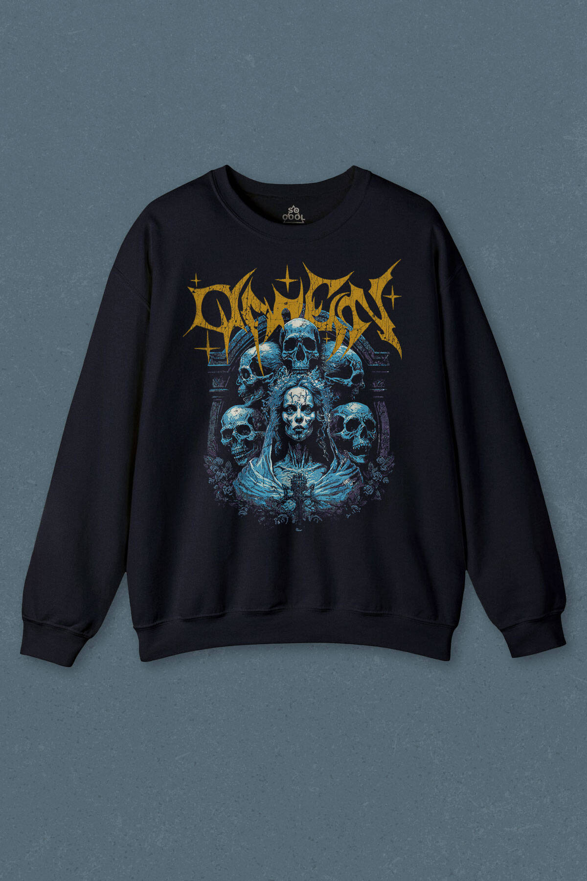 Lacivert Sweatshirt Omen Gotik Skull Gothic Corpse Bride Baskılı Sweat