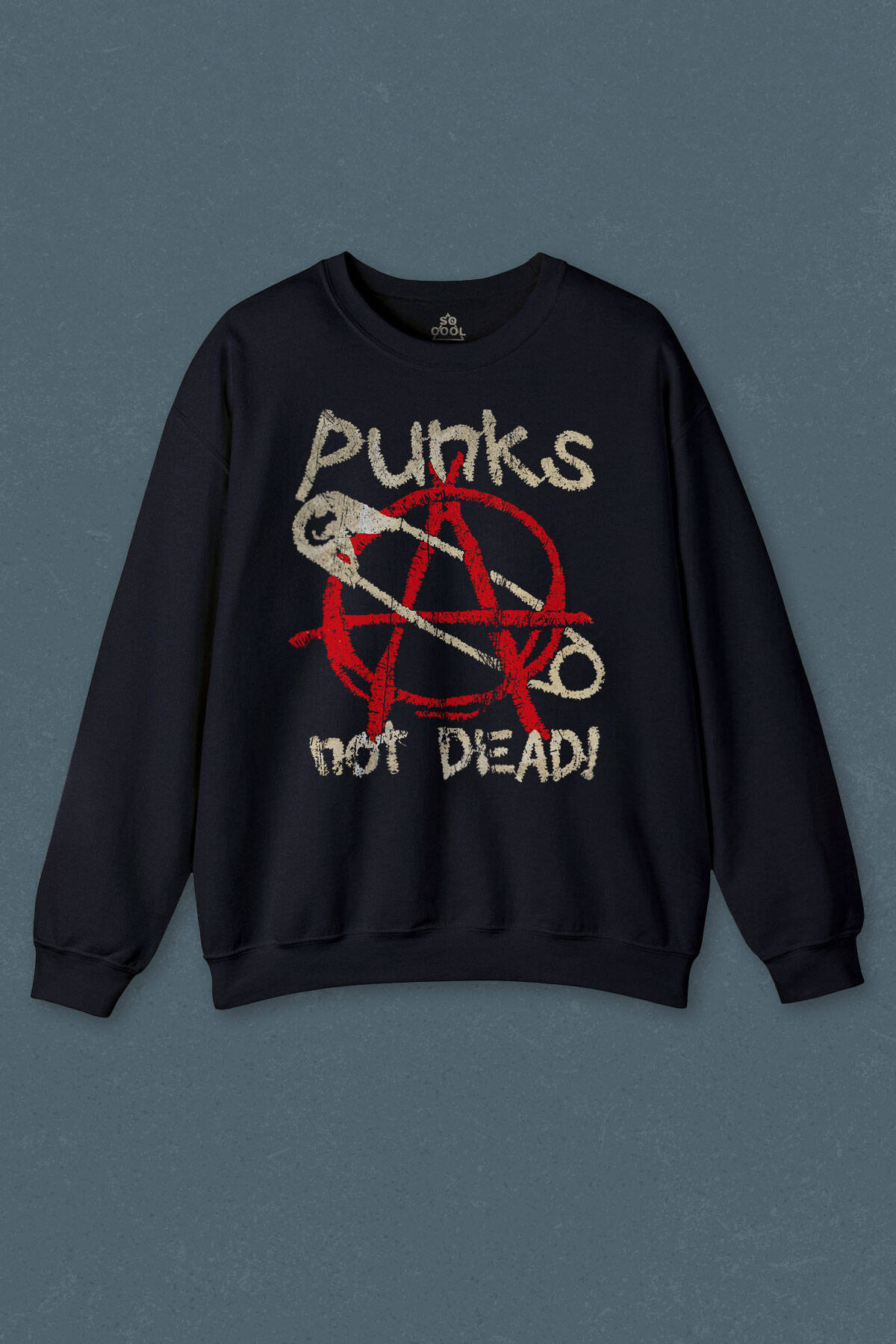 Lacivert Sweatshirt Punk Is Not Dead Rock Sokak Street Culture Baskılı Unisex Sweat - 1
