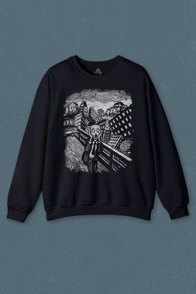 Lacivert Sweatshirt Scream Edward Munch Tablo Korku Ressam