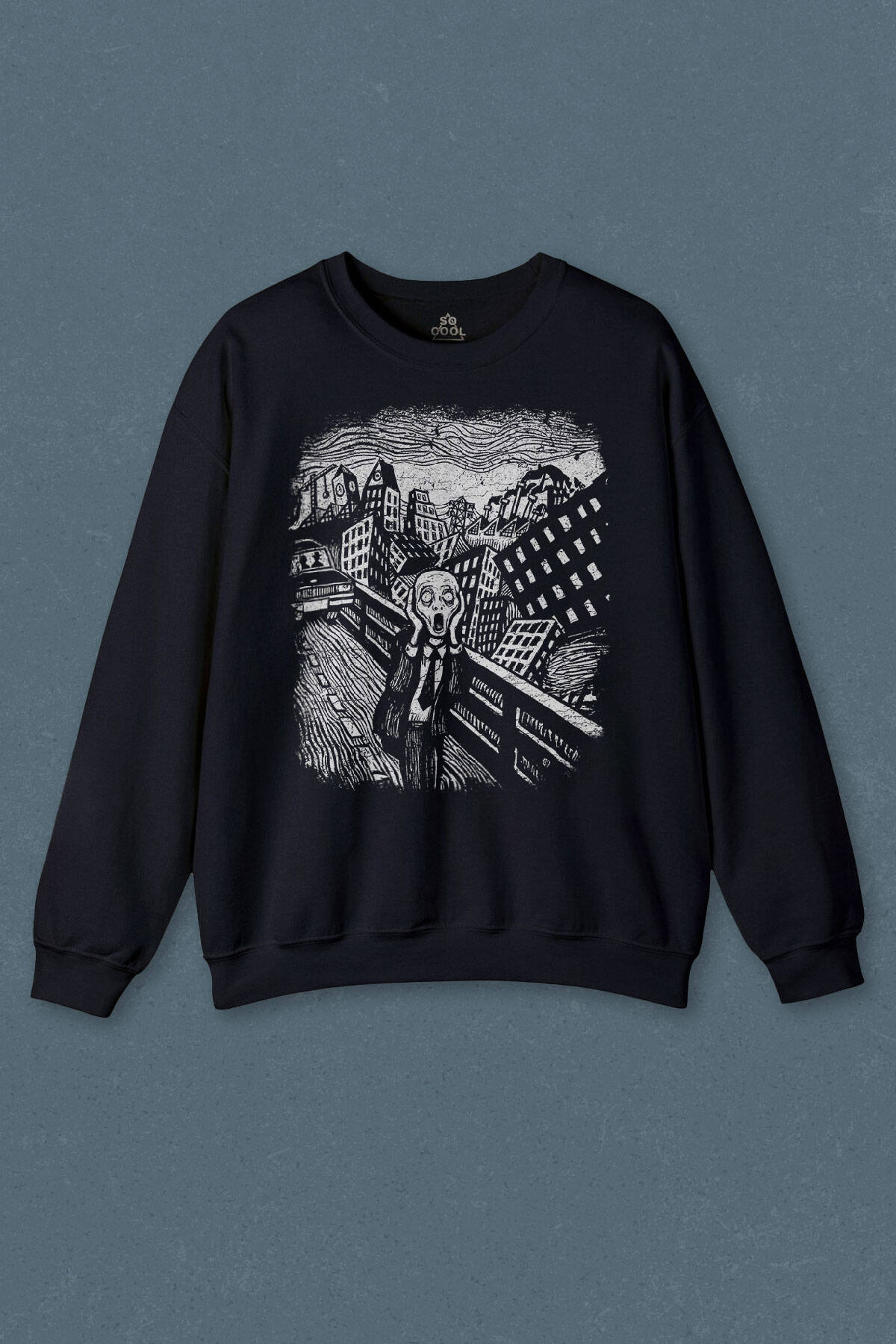 Lacivert Sweatshirt Scream Edward Munch Tablo Korku Ressam