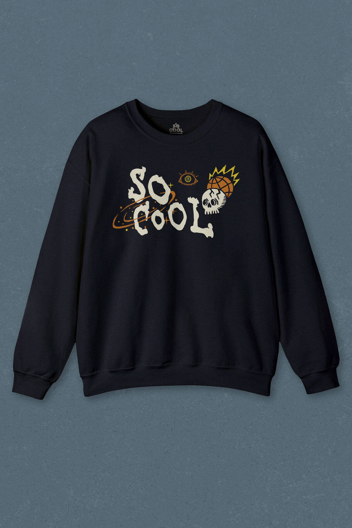 Lacivert Sweatshirt Skull Logo Y2k Kuru Kafa Galaksi Uzay Galaxy