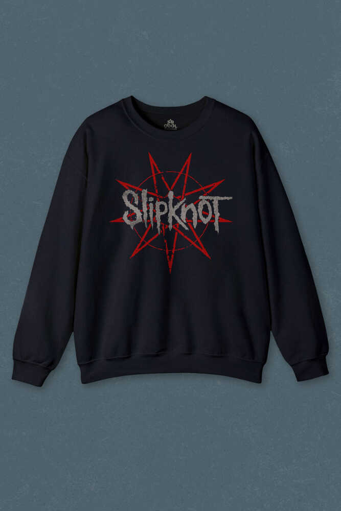 Lacivert Sweatshirt Slipknot Red Yıldız Rock Metal Music Baskılı Unisex Sweat