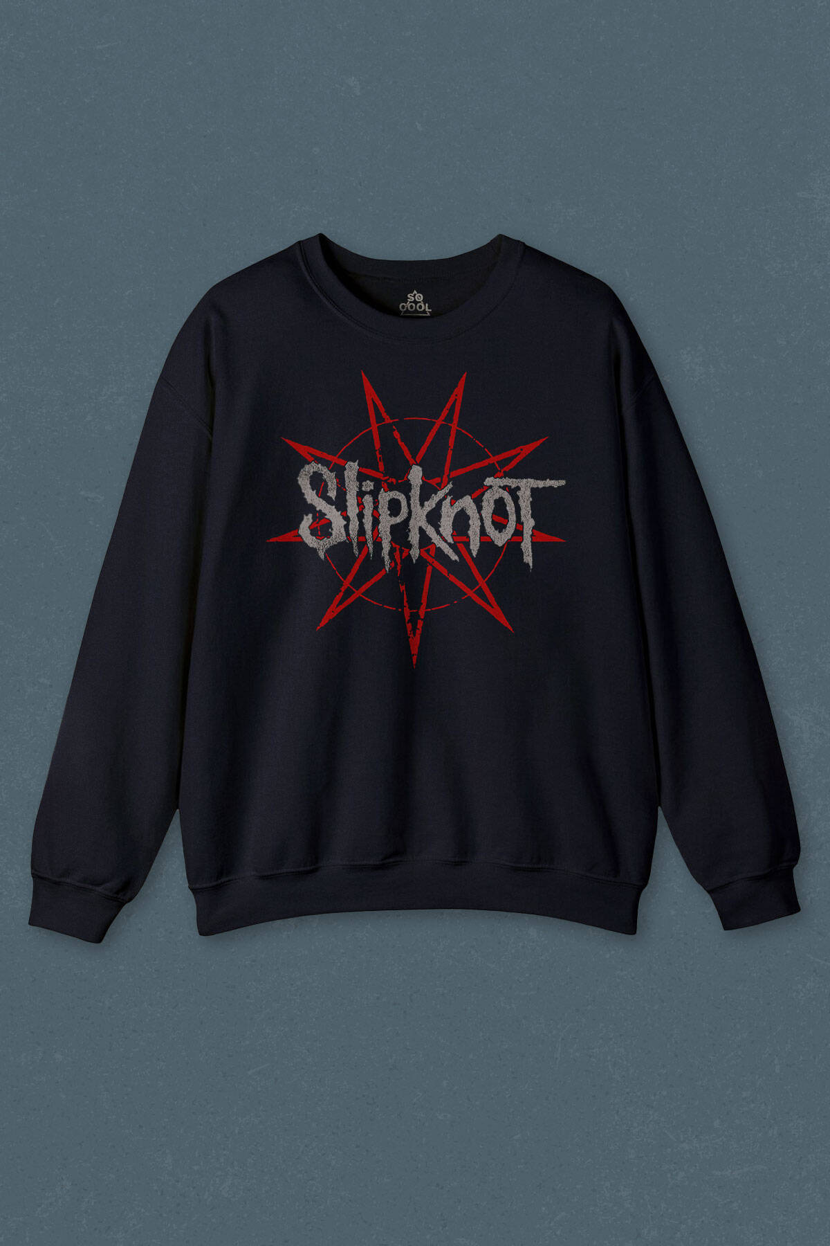 Lacivert Sweatshirt Slipknot Red Yıldız Rock Metal Music Baskılı Unisex Sweat - 1