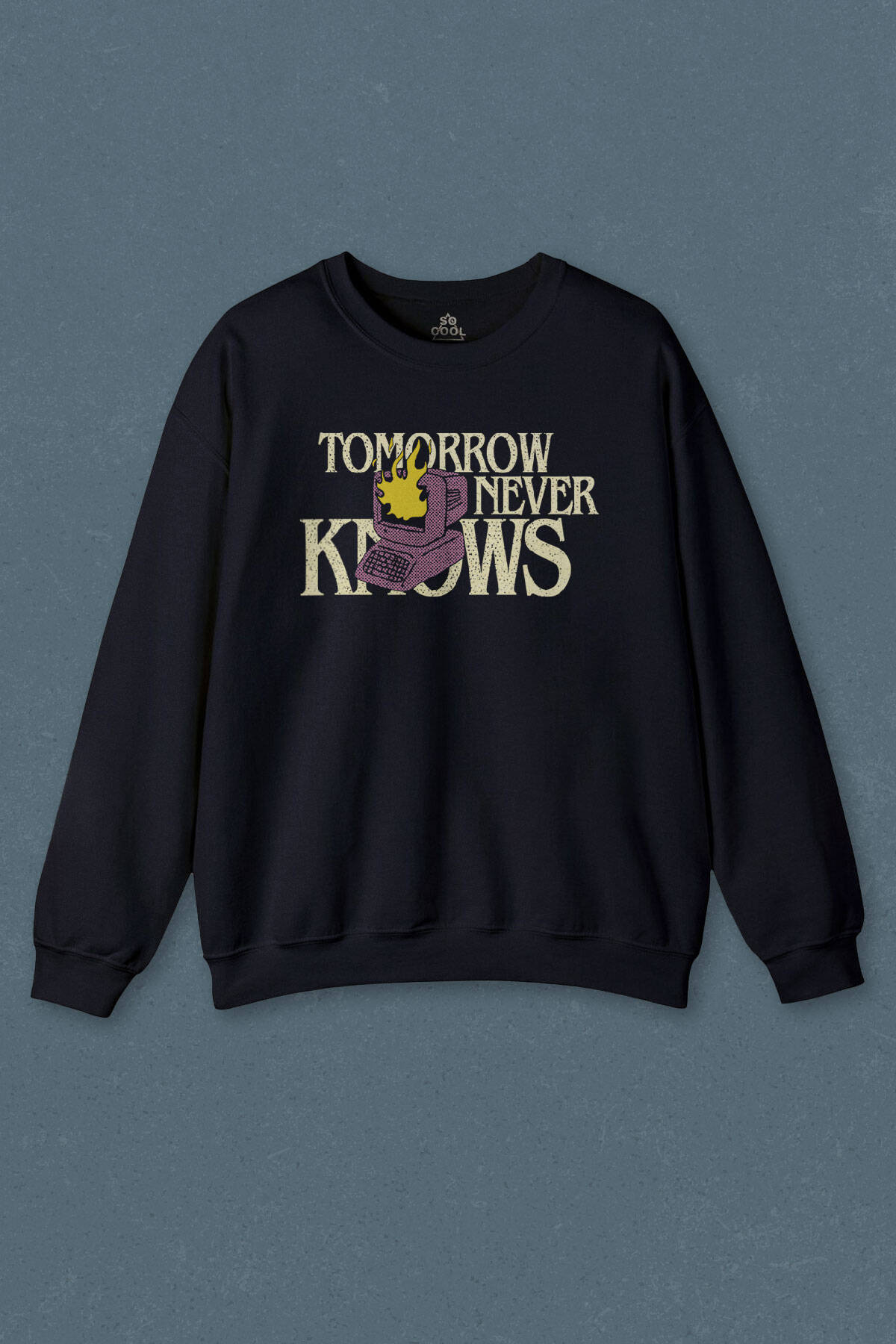 Lacivert Sweatshirt Tomorrow Never Knows y2k Future Vintage Sokak Baskılı Sweat