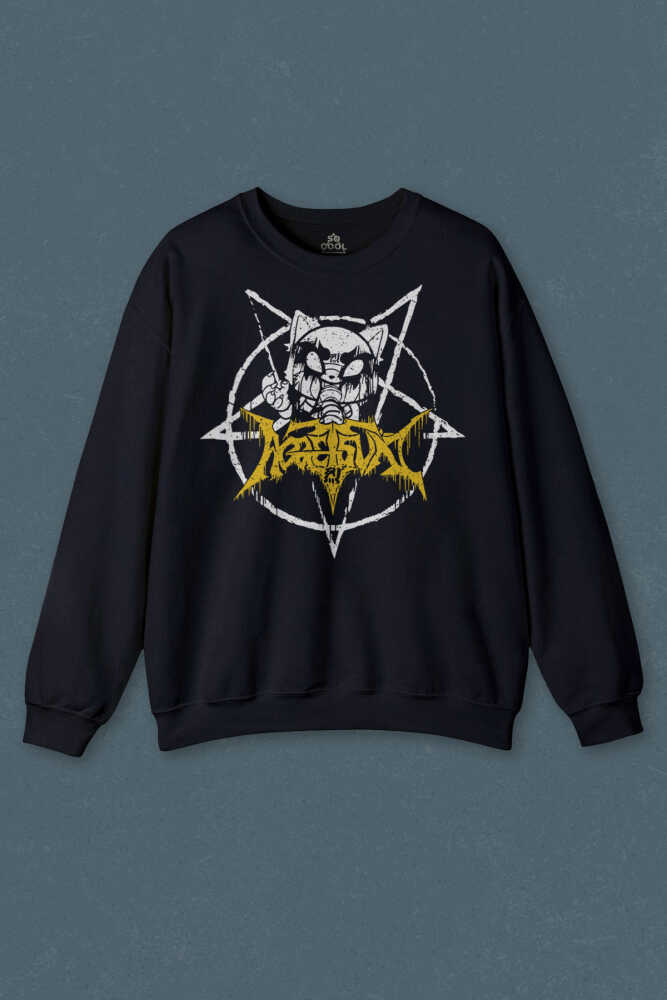 Lacivert Sweatshirt  Unisex Aggretsuko Agresif Retsuko Gotik Japon Anime Manga Metal Gothic Baskılı Unisex Sweat