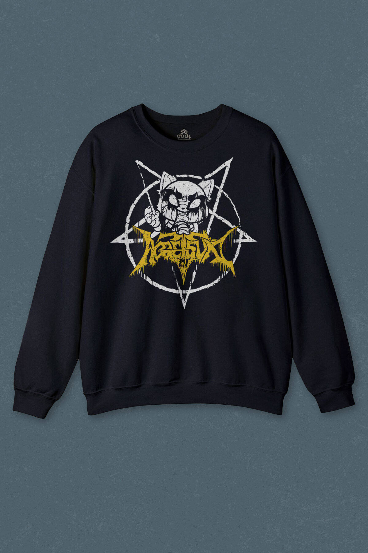 Lacivert Sweatshirt  Unisex Aggretsuko Agresif Retsuko Gotik Japon Anime Manga Metal Gothic Baskılı Unisex Sweat